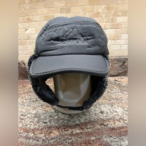Supplex Trapper Bomber Gray Faux Fur Lined Ear Flap Hat Cap Adjustable No Mask